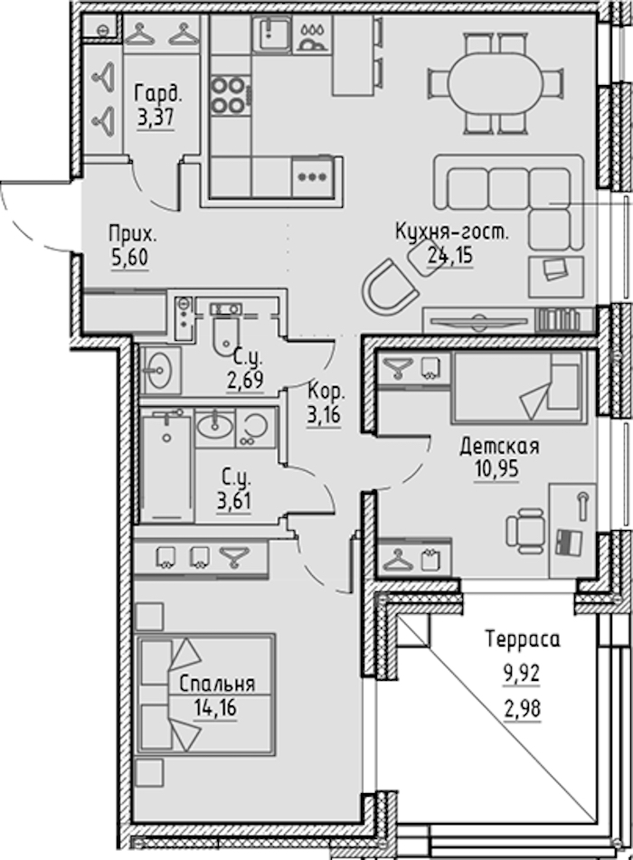 2-комнатная квартира 70.67 м², 2/10 эт., ЖК «LEGENDA Сампсониевский 32»